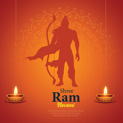 Vector happy ram navami celebration lord Rama with bow arrow vector - obrazy, fototapety, plakaty