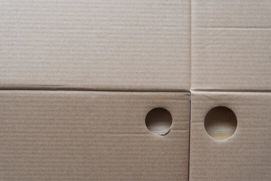 cardboard box with circle cutouts