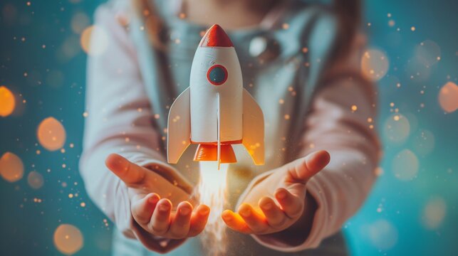 a person holding a toy rocket