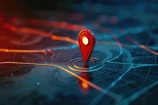 Glowing red marker stands out on the digital map, marking your destination