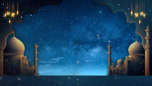 Mosque for Ramadan Kareem Background with Blinking Stars Animation