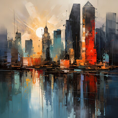 Abstract painting of a city skyline