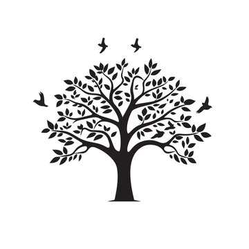 tree silhouette with birds