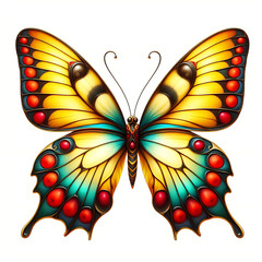 Butterfly with spotted wings isolated on transparent background, flat vector logo of a butterfly 