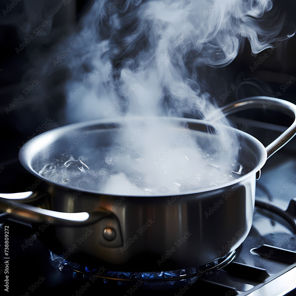 Wall mural Close-up of a pot of boiling water with steam.