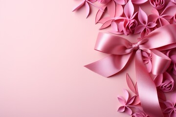 Pink petals and bows on a background of soft pink hues