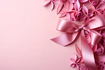 Foto op Plexiglas Pink petals and bows on a background of soft pink hues © Yuchen Dong