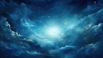 Foto op Canvas A blue space with many stars and clouds © tydeline