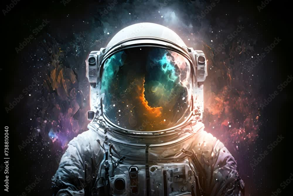 Wall mural astronaut in space suit with galaxy and nebula reflection in helmet glass