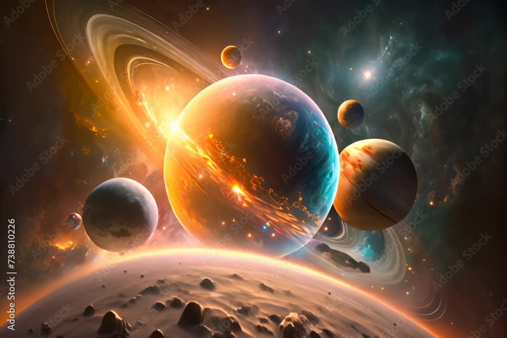 Aufkleber cosmic galaxy with planets and space objects