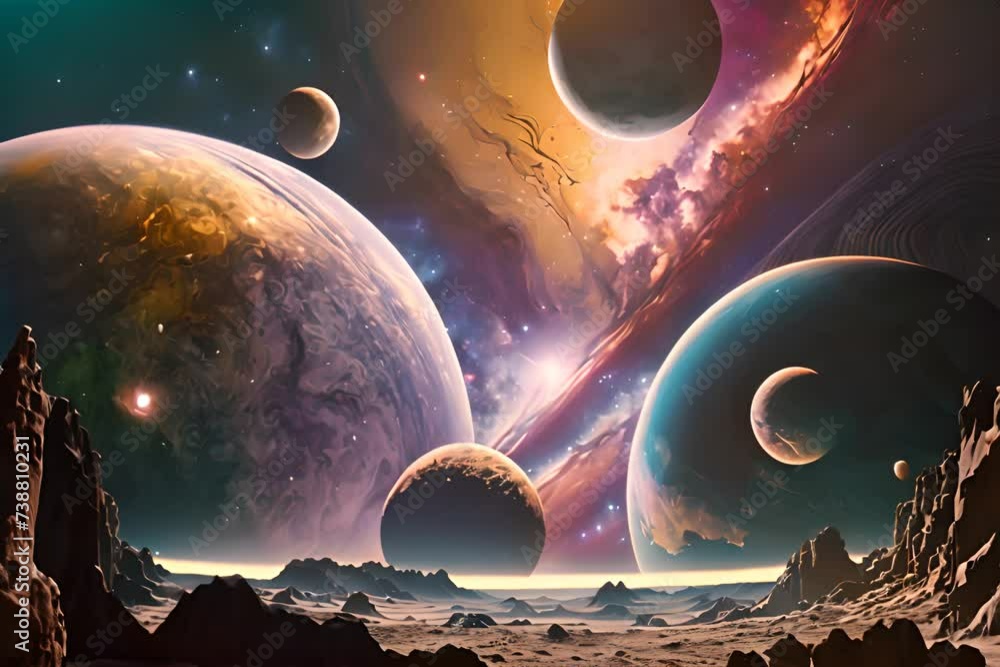 Poster cosmic galaxy with planets and space objects