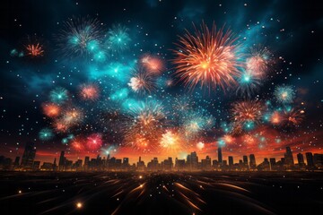 there are many fireworks in the sky over the city