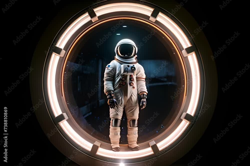 Sticker astronaut in space suit and helmet on the background of the solar system