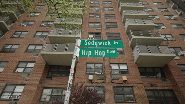 Sedgwick Avenue And Hip Hop Boulevard Sign In Bronx New York