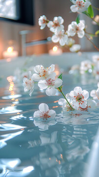 Youthful grace at a serene spa, delicate floral accents, ethereal glow, ultimate relaxation.