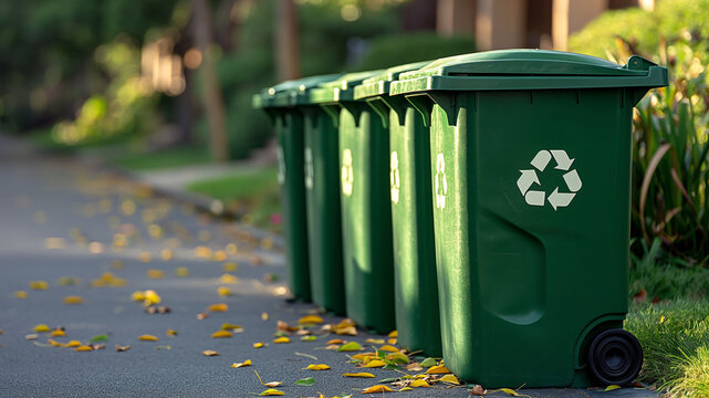 green recycling bins on the street
