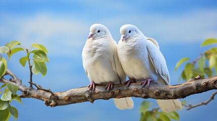 two white birds on a branch