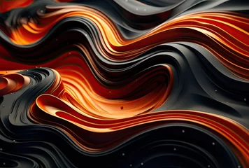 Rolgordijnen Dark orange and light gold. 3d abstract water, fire and waves background designs © tydeline