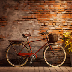 Fototapeta na wymiar Old-fashioned bicycle against a brick wall.