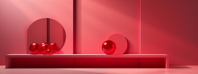 a red sphere on a shelf