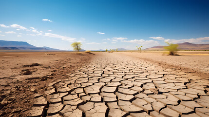 Ground cracking background, cracked land riddled with holes caused by severe drought