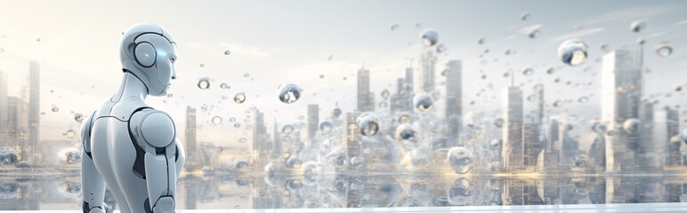 a city with bubbles floating in the air - Powered by Adobe