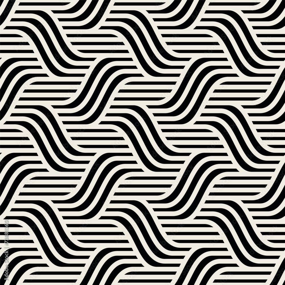 Wall mural vector seamless pattern with geometric waves. endless stylish texture. ripple monochrome background.