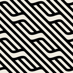 Vector seamless pattern with geometric waves. Endless stylish texture. Ripple monochrome background.