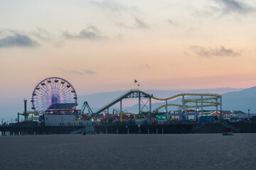 sunset over the santa monica beach