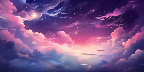 Poster a colorful sky with clouds and stars © Violeta