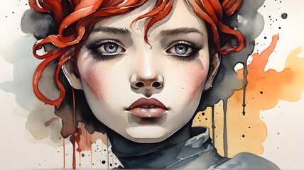 portrait of a girl ,water color painting 