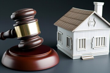 a gavel and a small house - obrazy, fototapety, plakaty