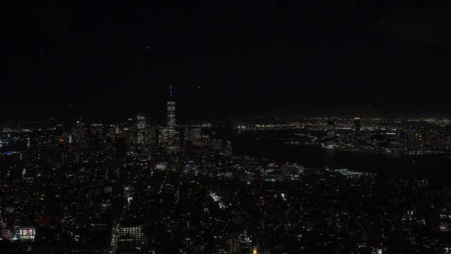 Illuminated Cityscape At Night In New York