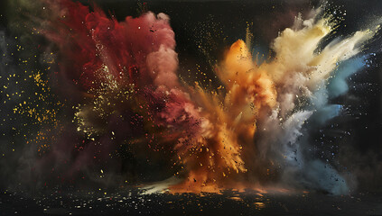 various colors of powder thrown on black background a