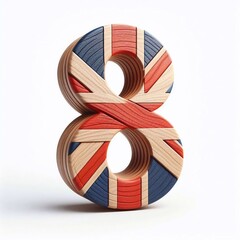 8 digit United Kingdom letters shape 3D wooden Lettering Typeface. AI generated illustration