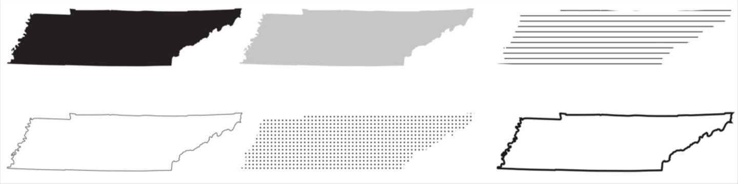 Tennessee State Map Black. Tennessee map silhouette isolated on transparent background. Vector Illustration. Variants.