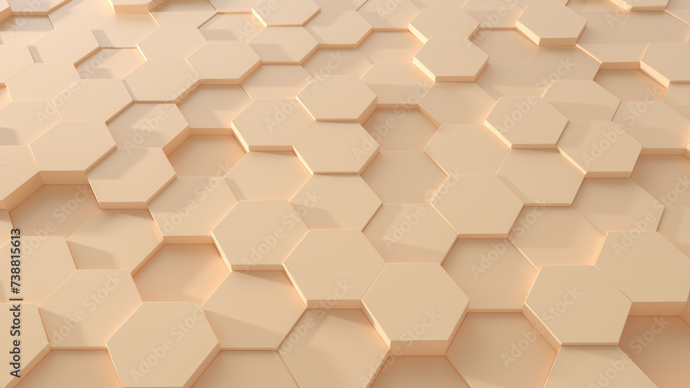 Poster 3d abstract peach background. abstract beige hexagon mosaic wall. 3d rendering illustration not ai
