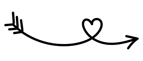 Hand drawn arrow creates a heart. Arrow for design. Vector illustration isolated on white background.