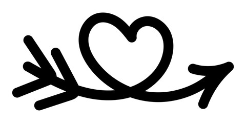 Hand drawn arrow creates a heart. Arrow for design. Vector illustration isolated on white background.