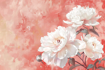 Obraz na płótnie Canvas white peonies on a pink background in the style of mi