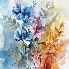 Artistic Floral Watercolor Background with Blue Lily