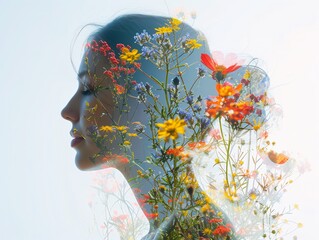 a woman's profile with flowers