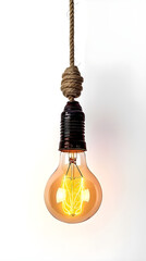 Bulb hang with rope against white background - Ai Generated
