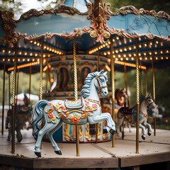 Whimsical carousel with ornate details.  - obrazy, fototapety, plakaty