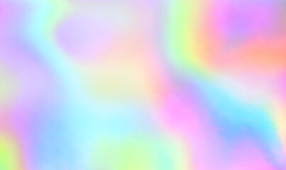 Abstract blur holographic rainbow foil iridescent background. Holographic gradient pastel rainbow background. Pearlescent Gradient. Kawaii Light. Unicorn rainbow background. Liquid Cover. Vector EPS10