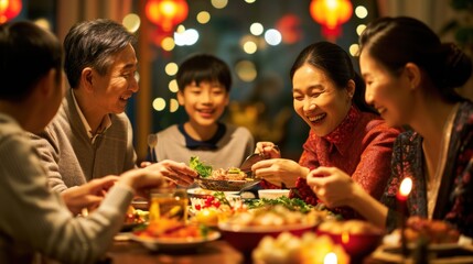 Asian people gathering in a holiday party dinner.