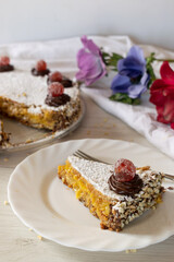 The famous Torta Duchessa Cake on white background, homemade Duchessa cake recipe.