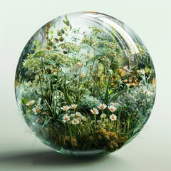 3d world sphere plants on the surface, 360 graphics, captures the essence of nature, jungle, storybook illustration, aerial view