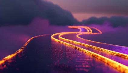 Rolgordijnen orange light road, in the style of dark azure and purple, sparkles, lively and energetic, dark cyan and light black © STOCKYE STUDIO