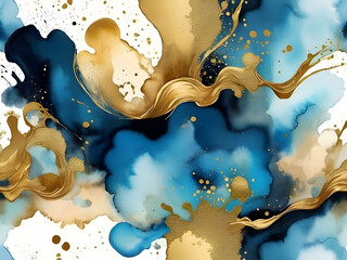 Obraz premium abstract gold paint ink with luxury liquid textured and water stone watercolor art background. Sea sky gold modern abstract ink pattern sparkling with sea sky smoke creative blue light splash black de